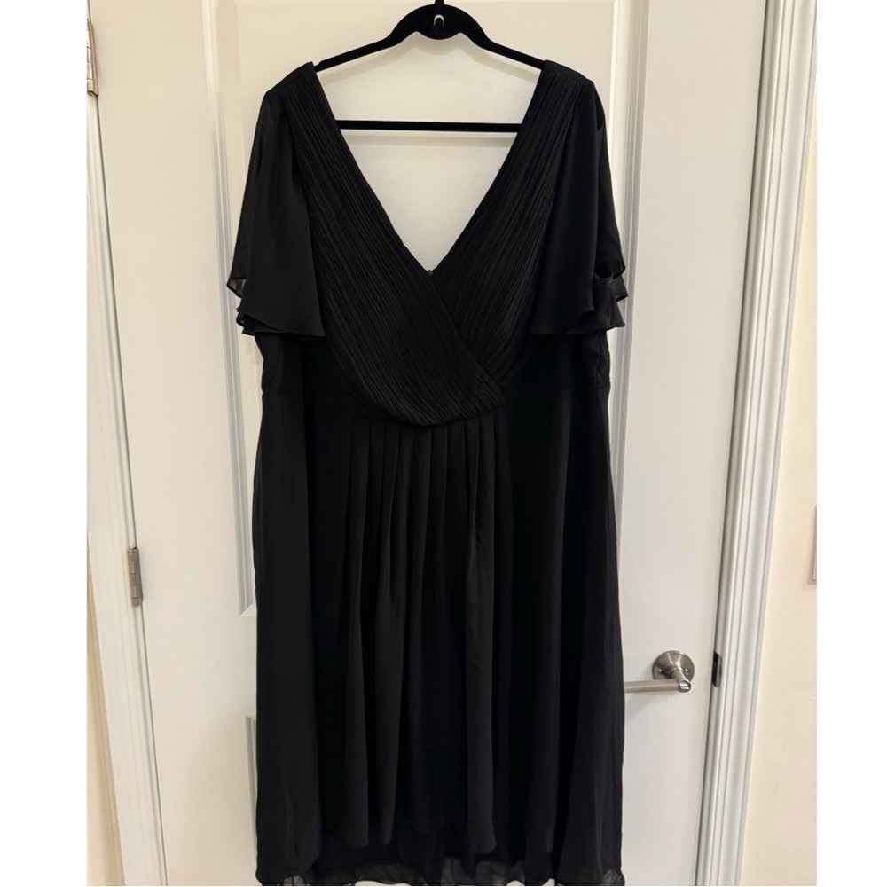 Plus Size Double V-Neck Ruffles Sleeve Chiffon Midi Wedding Guest Dress